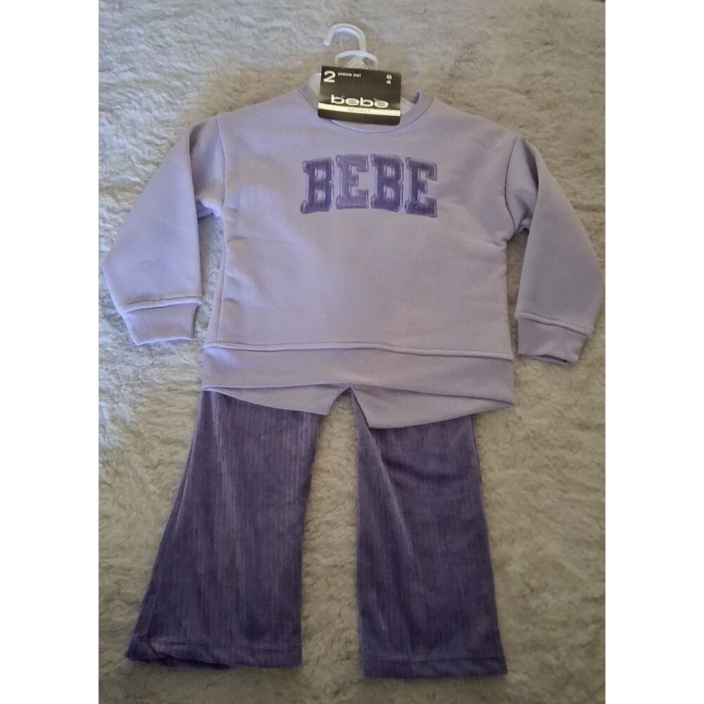 Bebe Girls Purple Velour Bell Bottom Sweatshirt Set sz 4